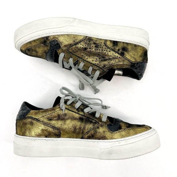 P448 F9Space Monet Spacelow Gold Black Leather Lace Up Low Sneaker Size EU37 US7 - Picture 4 of 12